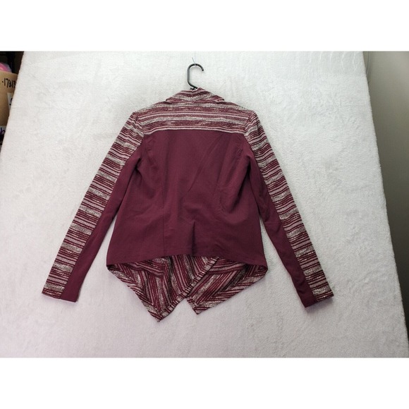 Lucky Brand Cardigan Sweater Women Small Burgundy Stripe Polyester Cliffside Zip - Picture 2 of 9